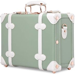 Unitravel 12inch Vintage Carry on Suitcase PU Leather Train Case with Combination Lock for Women (Embossed Blue)