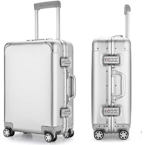 YUEMAI Aluminum Alloy Luggage Hard Shell Carry-Ons with Spinner Wheels, Zipperless & Lightweight Suitcases for Travel with Tsa Lock (20", Black) in Kuwait