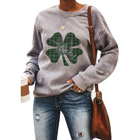 WIWIQS Women's St. Patrick's Day Love Printed Pullover Shirt Casual Shamrock Sweatshirt