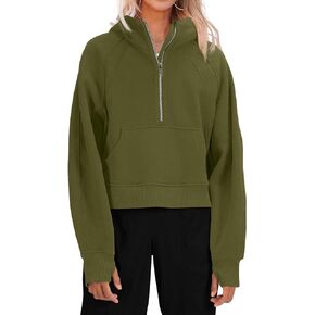 LNKQA Women's Hooded Pullover Sweatshirts Half Zipper Crop Hoodie Fleece Lined Collar Zip Up Hoodies Cropped Long Sleeve Tops