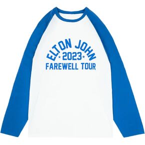 تي شيرت Elton John بأكمام طويلة راجلان - أزرق وأبيض 2023 Farewell Tour Photo Graphic تي شيرت - للجنسين بياقة دائرية in Kuwait
