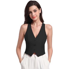 V VOCNI Vest for Women V Neck Suit Vest Sleeveless Racerback Fashion Dressy Crop Vest Top Fitted Jacket Waistcoat