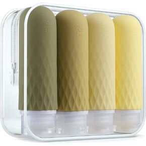 زجاجات Gemice بحجم السفر لمستلزمات النظافة، زجاجات سفر محمولة سعة 3 أونصة معتمدة من إدارة أمن المواصلات الأمريكية، حاويات بحجم مناسب للسفر ومضادة للتسرب وقابلة للعصر، ملحقات السفر لوشن الشامبو والبلسم (4 عبوات) in Kuwait