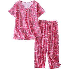 HOWINCO Women's Pajama Sets Cotton Plus Size Sleepwear Top and Capri Pant Soft Pj Set Ladies Pajamas Sets in Saudi Arabia