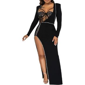 Womens Sexy 2 Pieces Lace Mesh Bodysuit Shirts Rhinestone Bodycon Party Clubwear Prom Dress Outfits Set