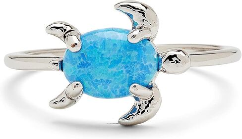 Pura Vida Rose Gold or Silver-Plated Opal Sea Turtle Ring w/White or Blue Stone - Brass Base, Stylish Design - Size 5-9 in Saudi Arabia