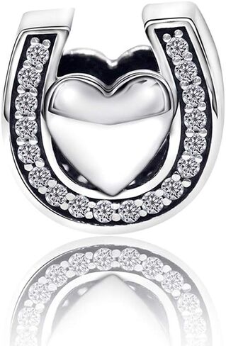 Biggold 925 Sterling Silver Love Heart Horseshoe Charm with Cubic Zirconia Stones fit Women Pandora Bracelets Necklace in Kuwait