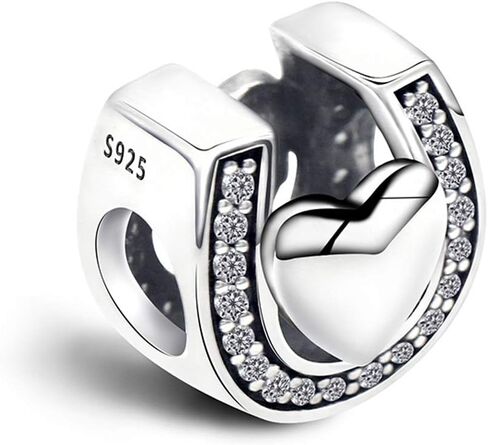 Biggold 925 Sterling Silver Love Heart Horseshoe Charm with Cubic Zirconia Stones fit Women Pandora Bracelets Necklace in Kuwait