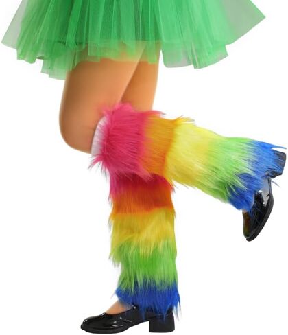 Bmirth Fur Leg Warmers Mardi Gras Leg Warmers Fuzzy Color Long Boots Cuff Cover Leg Warmers St Patricks Day Costume in Saudi Arabia