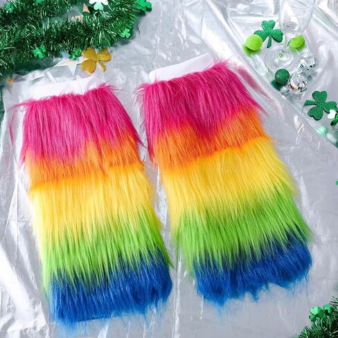 Bmirth Fur Leg Warmers Mardi Gras Leg Warmers Fuzzy Color Long Boots Cuff Cover Leg Warmers St Patricks Day Costume in Saudi Arabia