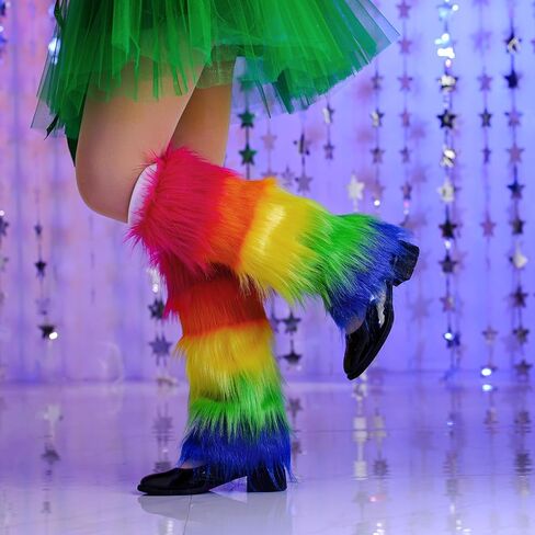 Bmirth Fur Leg Warmers Mardi Gras Leg Warmers Fuzzy Color Long Boots Cuff Cover Leg Warmers St Patricks Day Costume in Saudi Arabia