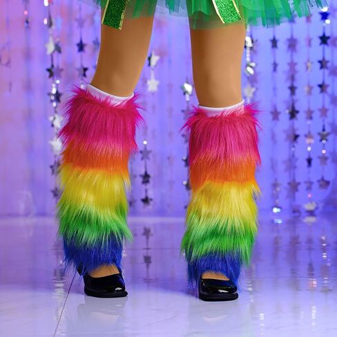 Bmirth Fur Leg Warmers Mardi Gras Leg Warmers Fuzzy Color Long Boots Cuff Cover Leg Warmers St Patricks Day Costume in Saudi Arabia