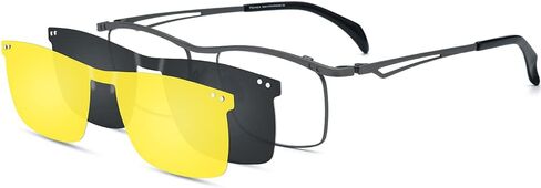 FONEX Pure Titanium Glasses Frame Men Square Magnet Clip On Eyeglasses with Polarized and Night Vision Lens in Kuwait