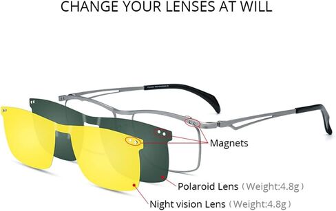FONEX Pure Titanium Glasses Frame Men Square Magnet Clip On Eyeglasses with Polarized and Night Vision Lens in Kuwait