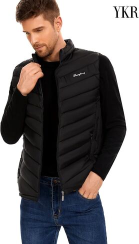 YKR Mens Puffer Vest Quilted Winter Padded Sleeveless Jackets Gilet Coat for Casual Work Travel Outdoor Black L in Saudi Arabia