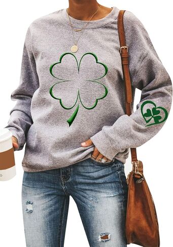 GRASWE Woman St. Patrick's Day Long Sleeve Shirt Casual Loose Clover Graphic Print Sweatshirt in Saudi Arabia