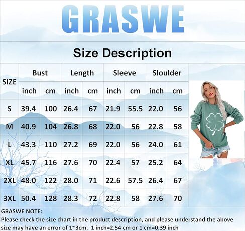 GRASWE Woman St. Patrick's Day Long Sleeve Shirt Casual Loose Clover Graphic Print Sweatshirt in Saudi Arabia