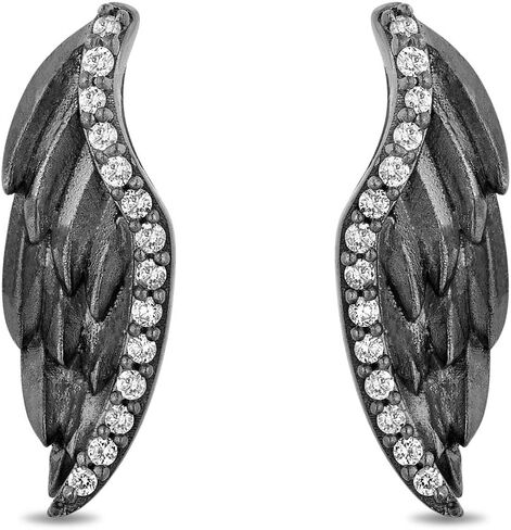 Jewelili Enchanted Disney Fine Jewelry Black Rhodium over Sterling Silver 1/10 CTTW Diamond Maleficent Wings Earrings in Saudi Arabia