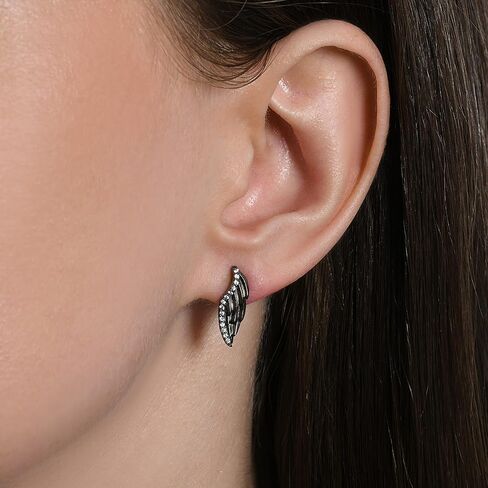 Jewelili Enchanted Disney Fine Jewelry Black Rhodium over Sterling Silver 1/10 CTTW Diamond Maleficent Wings Earrings in Saudi Arabia
