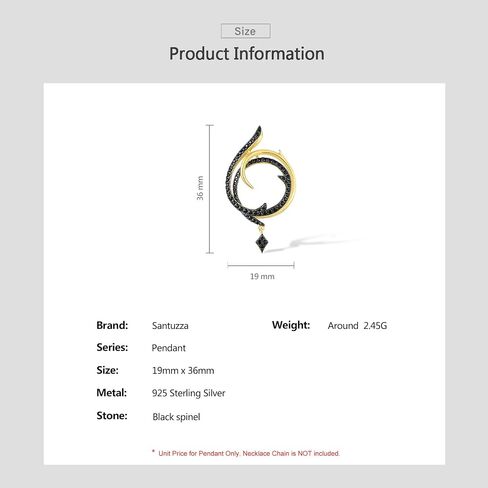 Santuzza 925 Sterling Silver Swirl Gemstone Pendant Black Spinel 14K Yellow Gold Plated Round Pendants for Women in Saudi Arabia