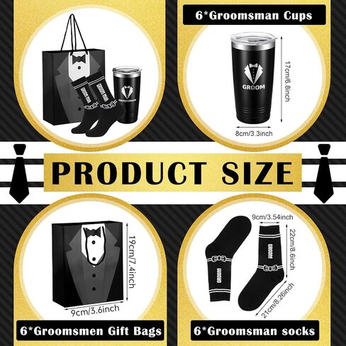 Suclain Set of 6 Groomsmen Gifts 6 Pieces Tuxedo Gift Bag 6 Pairs Sunglasses 6 Pairs Socks 6 Pieces Tumbler for Groomsmen Proposal Wedding Bachelor Party in Saudi Arabia