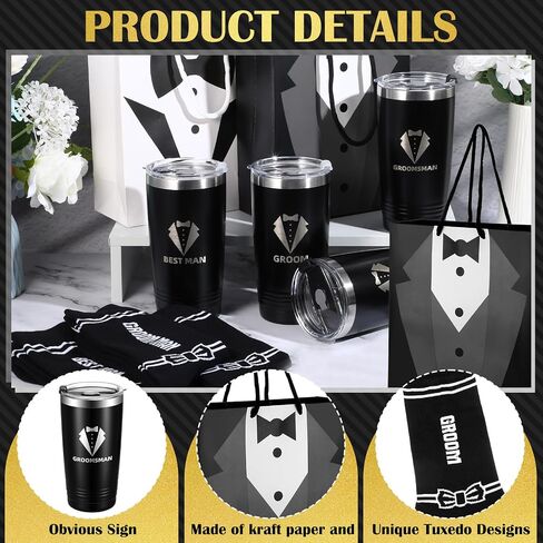 Suclain Set of 6 Groomsmen Gifts 6 Pieces Tuxedo Gift Bag 6 Pairs Sunglasses 6 Pairs Socks 6 Pieces Tumbler for Groomsmen Proposal Wedding Bachelor Party in Saudi Arabia