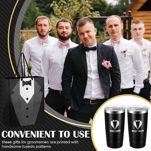 Suclain Set of 6 Groomsmen Gifts 6 Pieces Tuxedo Gift Bag 6 Pairs Sunglasses 6 Pairs Socks 6 Pieces Tumbler for Groomsmen Proposal Wedding Bachelor Party in Saudi Arabia