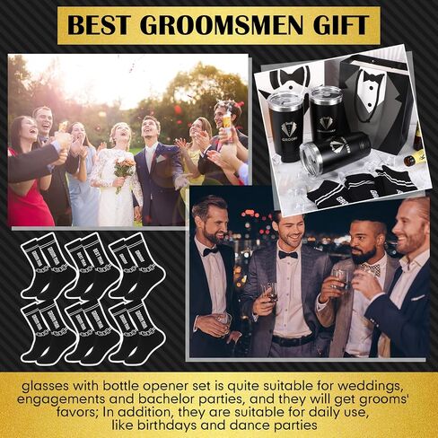 Suclain Set of 6 Groomsmen Gifts 6 Pieces Tuxedo Gift Bag 6 Pairs Sunglasses 6 Pairs Socks 6 Pieces Tumbler for Groomsmen Proposal Wedding Bachelor Party in Saudi Arabia