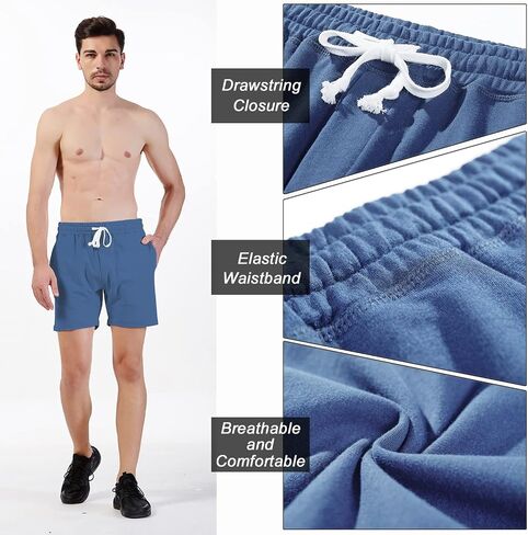 Arloesi Mens Athletic Workout 5.5" Cotton Sweat Shorts with Pockets in Saudi Arabia