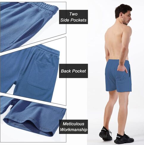 Arloesi Mens Athletic Workout 5.5" Cotton Sweat Shorts with Pockets in Saudi Arabia
