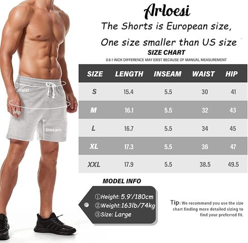 Arloesi Mens Athletic Workout 5.5" Cotton Sweat Shorts with Pockets in Saudi Arabia