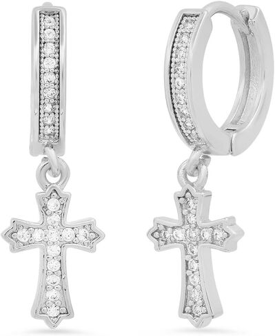 Steeltime Unisex Iced Out Huggie Charm Pendant Brass Earrings with Simulated Diamonds Jewelry Gift in Saudi Arabia