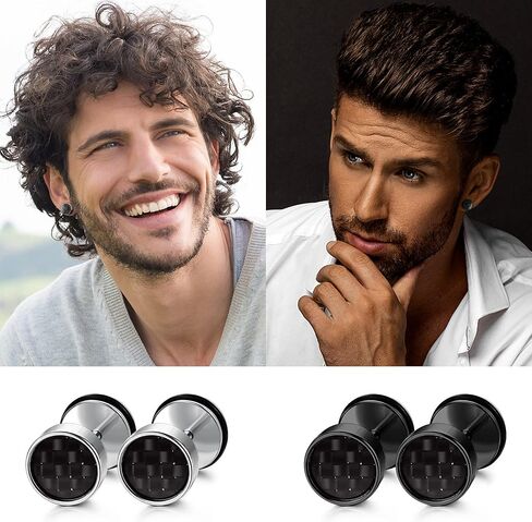 Subiceto 12 زوجًا من الأقراط السوداء للرجال نقطة ترصيع وهمية ومقاييس المقابس القرط الفولاذ المقاوم للصدأ ومقاييس فو الأذن التوصيل الغشاش نفق الدمبل المسمار شقة الظهر القرص أقراط للرجال النساء 18G الأسود والفضي in Kuwait