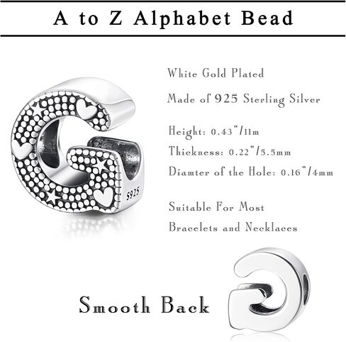 Sllaiss 925 فضة حرف الخرز سحر للنساء الرجال الذهب الأبيض مطلي ستار القلب الأولي حبة الأبجدية A-Z in Kuwait