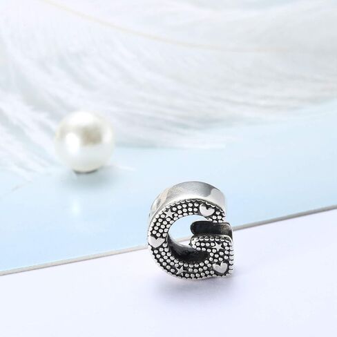 Sllaiss 925 فضة حرف الخرز سحر للنساء الرجال الذهب الأبيض مطلي ستار القلب الأولي حبة الأبجدية A-Z in Kuwait