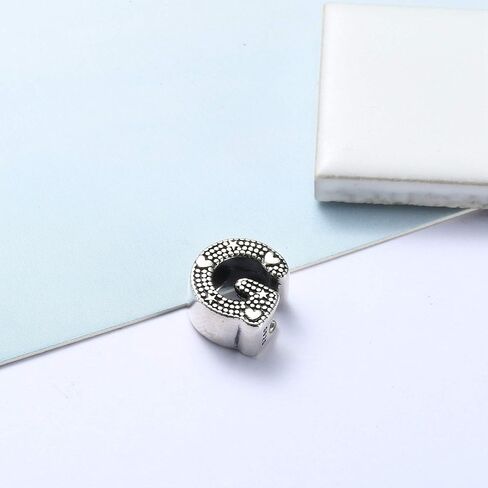 Sllaiss 925 فضة حرف الخرز سحر للنساء الرجال الذهب الأبيض مطلي ستار القلب الأولي حبة الأبجدية A-Z in Kuwait