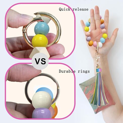 BuitBoll Wristlet Keychain with 4 Key Rings Wooden Beaded Bracelet Key Chain Bangle Key Holder with Leather Tassel in Saudi Arabia