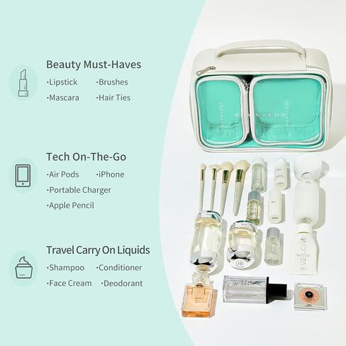 ROWNYEON 3Pcs Waterproof Clear Makeup Case for Travel,Portable Toiletry Bag Train Case Transparent Bag for Women Girls,Carry On Cosmetics Organizer with Zipper Handle (White) in Saudi Arabia
