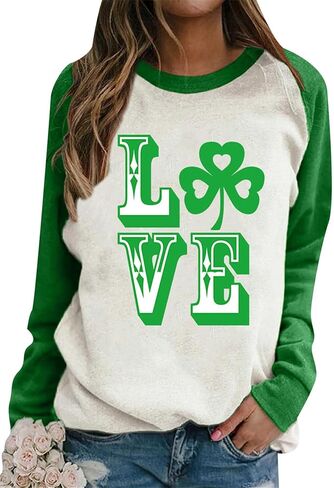 GRASWE Woman St. Patrick's Day Long Sleeve Shirt Casual Loose Clover Graphic Print Sweatshirt in Saudi Arabia
