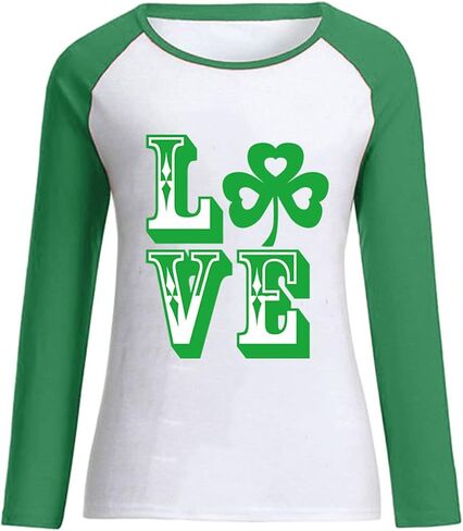 GRASWE Woman St. Patrick's Day Long Sleeve Shirt Casual Loose Clover Graphic Print Sweatshirt in Saudi Arabia