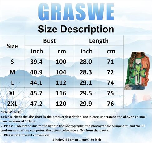 GRASWE Woman St. Patrick's Day Long Sleeve Shirt Casual Loose Clover Graphic Print Sweatshirt in Saudi Arabia
