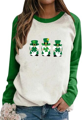 GRASWE Woman St. Patrick's Day Long Sleeve Shirt Casual Loose Clover Graphic Print Sweatshirt in Saudi Arabia
