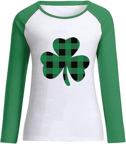 GRASWE Woman St. Patrick's Day Long Sleeve Shirt Casual Loose Clover Graphic Print Sweatshirt in Saudi Arabia