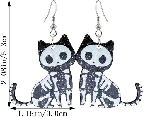 QUPENGXU Kawaii Halloween Cat Earring Wooden Black Cats Dangle Earrings Skeleton Cat Drop Earring For Women Girls in Saudi Arabia