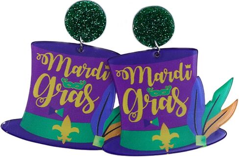 Mardi Gras Earrings for Women,Carnival Theme Mask Feather Hat Earrings for Girls,Mardi Gras Acrylic Earrings for Holiday Mardi Gras Gifts in Saudi Arabia