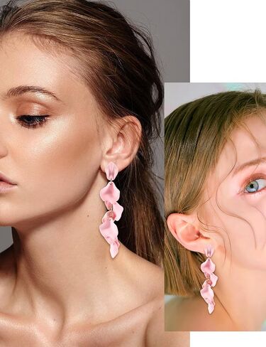 Long Statement Red Acrylic Rose Earrings for Women and Girls, Dangle Neon Mexican Tropical Hawaiian Costume Flower Floral Earring Jewelry Drop Fashion Large Lightweight in Saudi Arabia