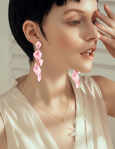 Long Statement Red Acrylic Rose Earrings for Women and Girls, Dangle Neon Mexican Tropical Hawaiian Costume Flower Floral Earring Jewelry Drop Fashion Large Lightweight in Saudi Arabia