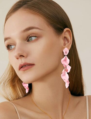 Long Statement Red Acrylic Rose Earrings for Women and Girls, Dangle Neon Mexican Tropical Hawaiian Costume Flower Floral Earring Jewelry Drop Fashion Large Lightweight in Saudi Arabia