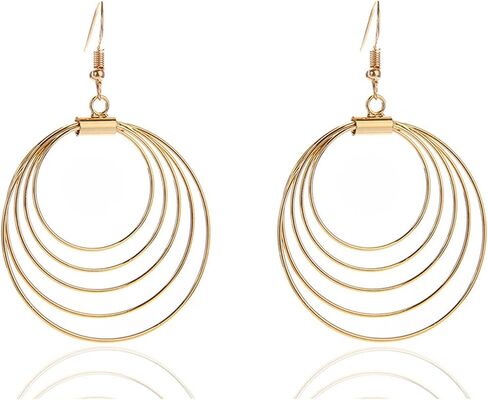 ONLYJUMP Multilayer Round Hoop Earrings for Women Girls Personality Fashion Large Smooth Thin Metal Circle Geometric Boho Multiple Drawing Dangle Drop Statement Earrings Minimalist Jewelry Ladies Gifts in Saudi Arabia