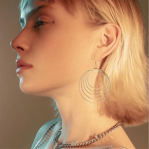 ONLYJUMP Multilayer Round Hoop Earrings for Women Girls Personality Fashion Large Smooth Thin Metal Circle Geometric Boho Multiple Drawing Dangle Drop Statement Earrings Minimalist Jewelry Ladies Gifts in Saudi Arabia